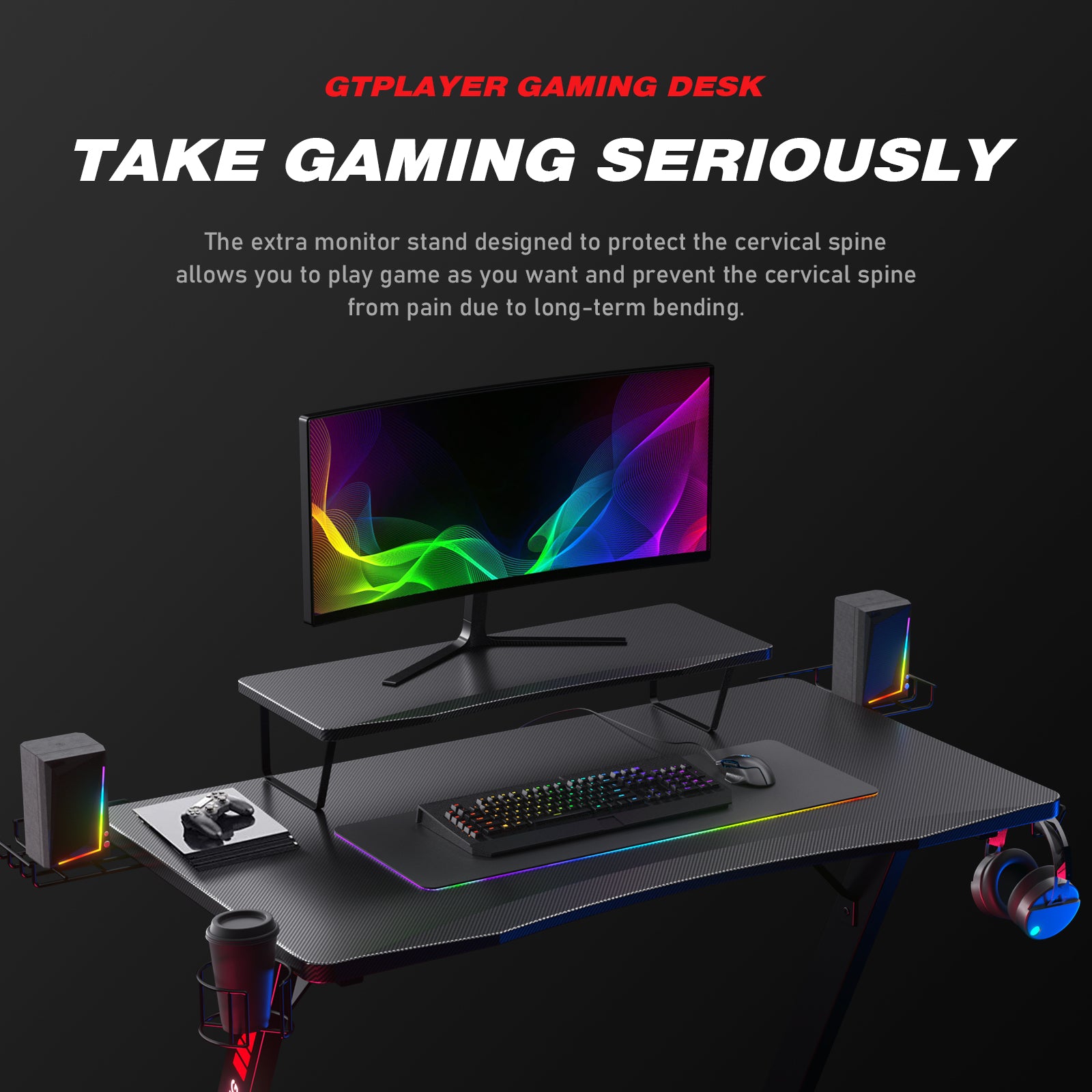 GTPLAYER Gaming Desk Z-Frame Gaming Desk with monitor stand